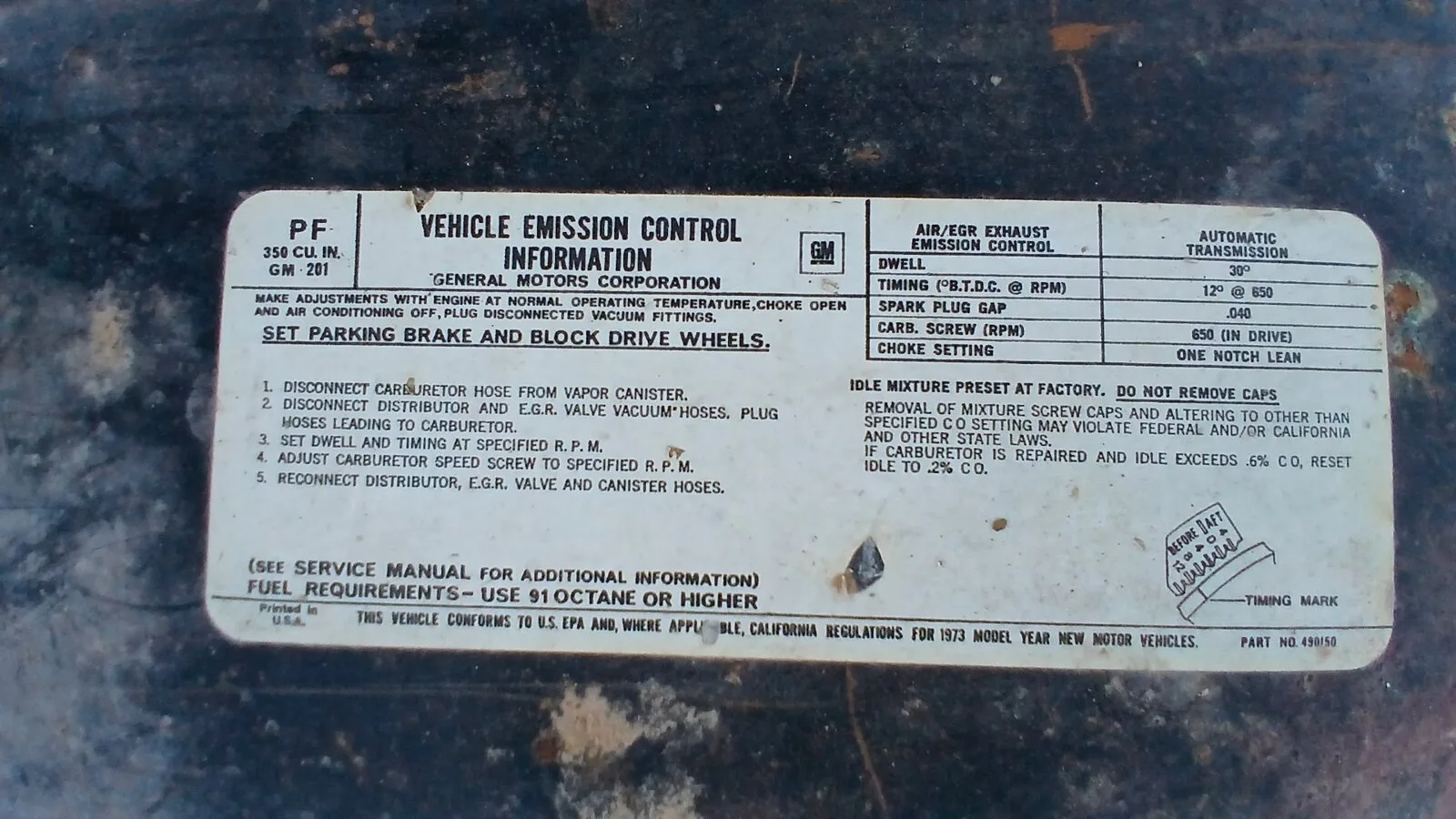 1973 emissions label